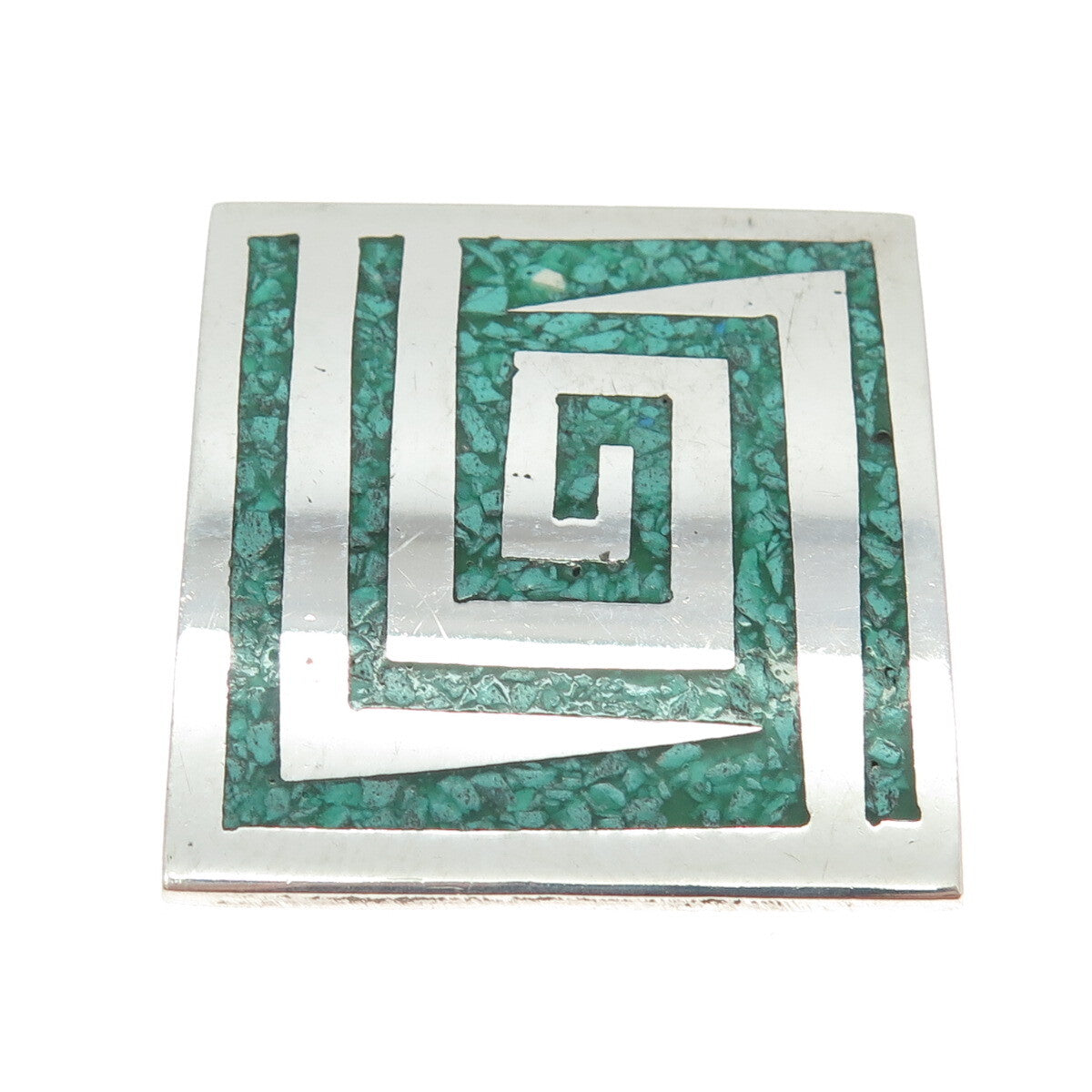 925 Sterling Silver Vintage Mexico Real Turquoise Gem Inlay Pin Brooch