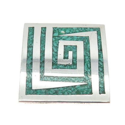 925 Sterling Silver Vintage Mexico Real Turquoise Gem Inlay Pin Brooch