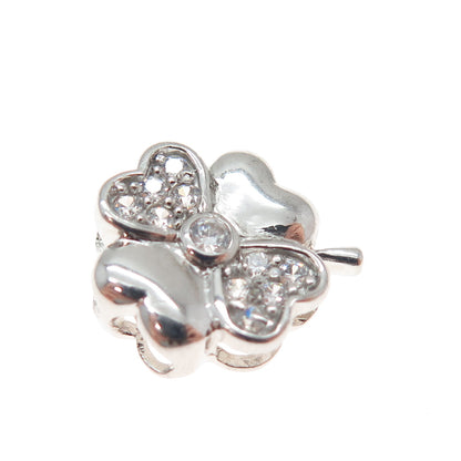 925 Sterling Silver Round-Cut C Z Clover Good Luck Minimalist Slide Pendant