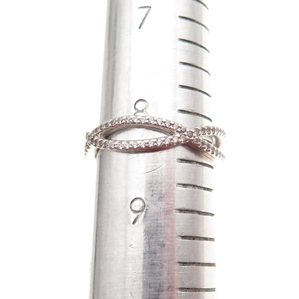 Pandora 925 Sterling Silver Round-Cut C Z Crossed Paths Ring Size 8.25
