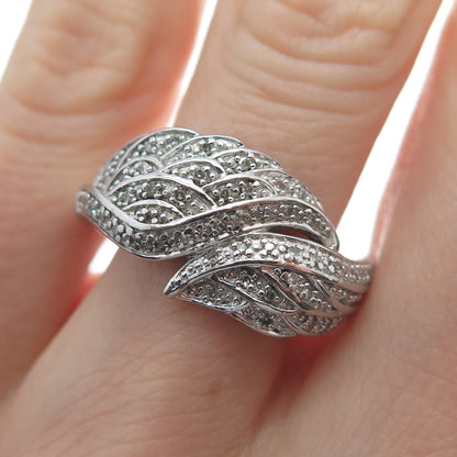 925 Sterling Silver Real Round-Cut Diamond Wings Ring Size 8.25