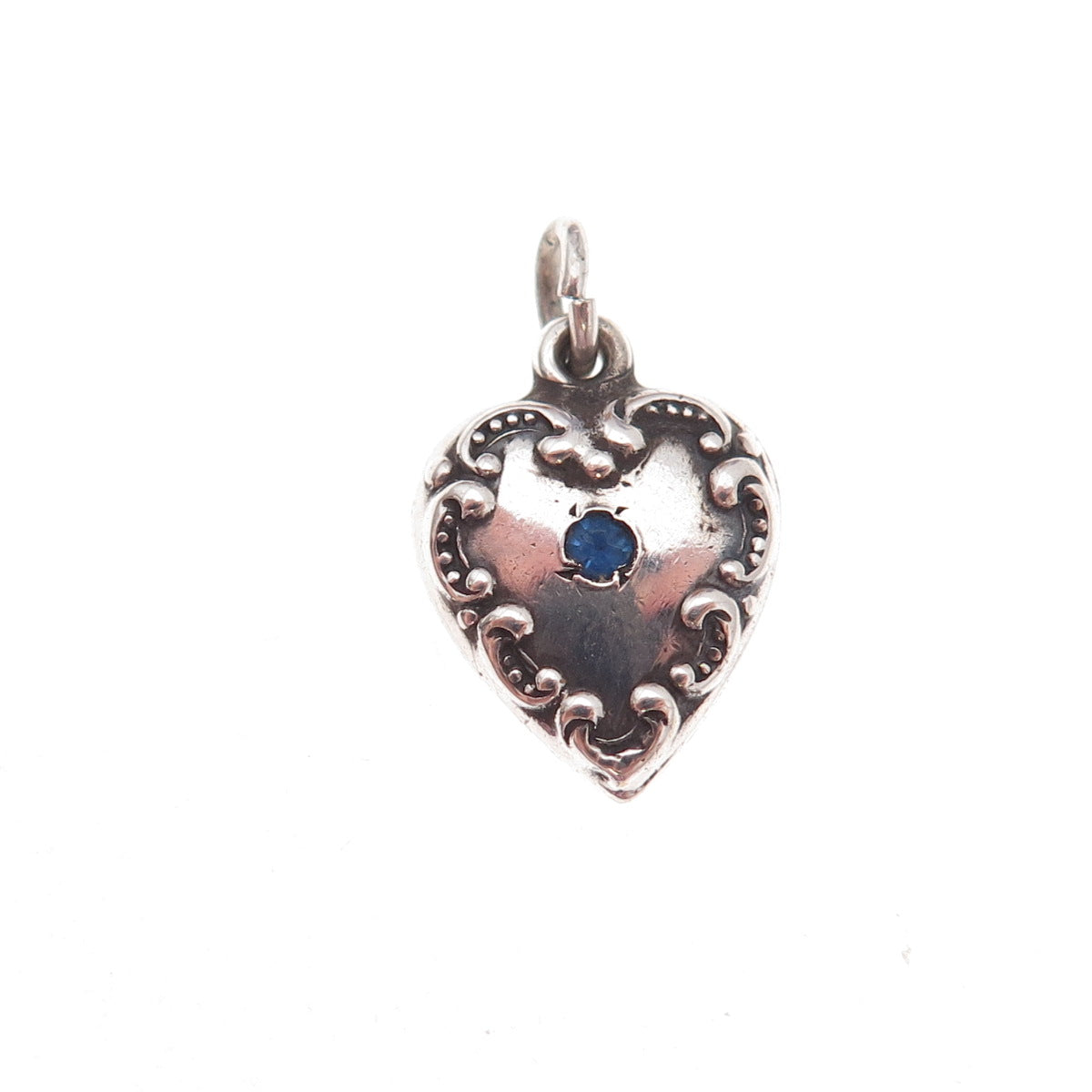 925 Sterling Silver Antique Art Deco Rhinestone Chatelaine Heart Charm Pendant