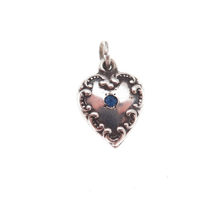 925 Sterling Silver Antique Art Deco Rhinestone Chatelaine Heart Charm Pendant