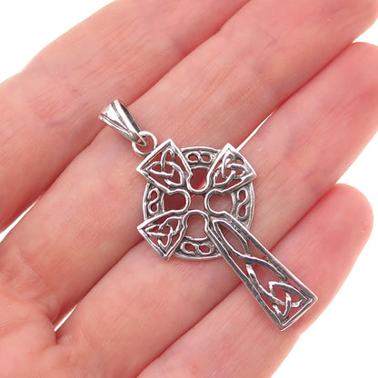 925 Sterling Silver Vintage Celtic Trinity Cross Oxidized Charm Pendant
