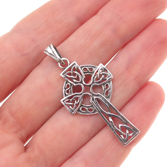 925 Sterling Silver Vintage Celtic Trinity Cross Oxidized Charm Pendant