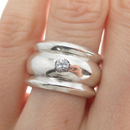 925 Sterling Silver Vintage Round-Cut Shaped C Z Ribbed Band Ring Size 6.25