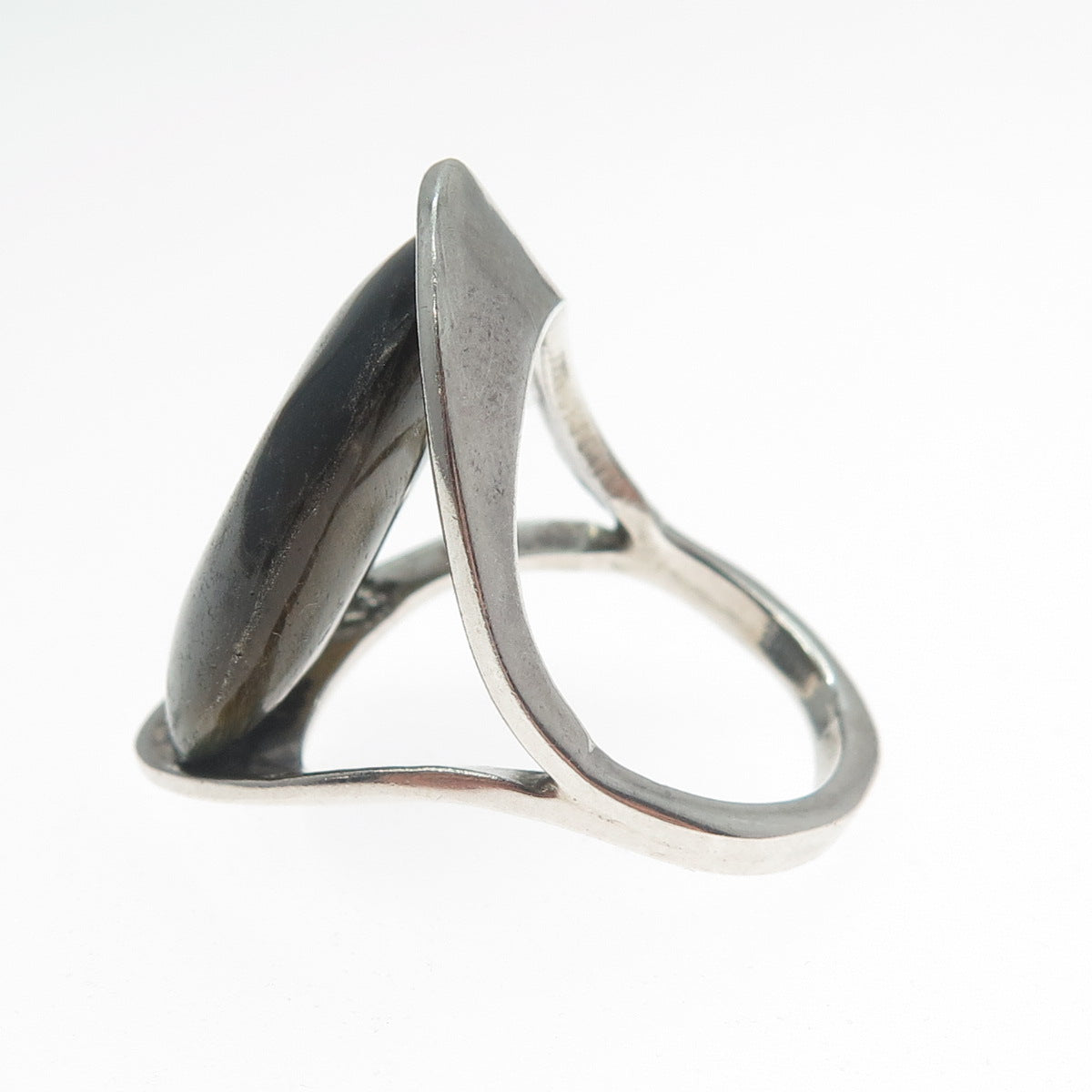 925 Sterling Silver Vintage Mexico Real Tiger Eye Modernist Ring Size 5.25