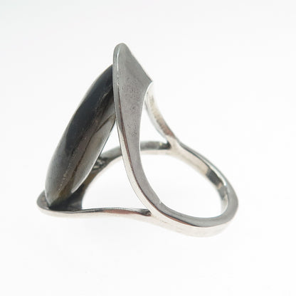 925 Sterling Silver Vintage Mexico Real Tiger Eye Modernist Ring Size 5.25