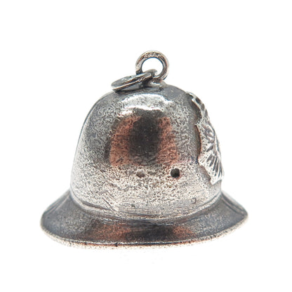 925 Sterling Silver Vintage Fireman Helmet Oxidized Minimalist 3D Charm Pendant