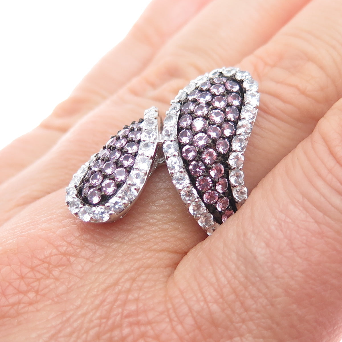 CLYDE DUNEIER 925 Sterling Silver Real Lavender & White Sapphire Ring Size 7.25