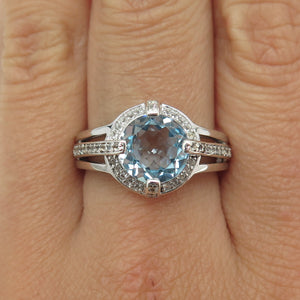 925 Sterling Silver Real White & Blue Topaz Gemstone Ring Size 9.25