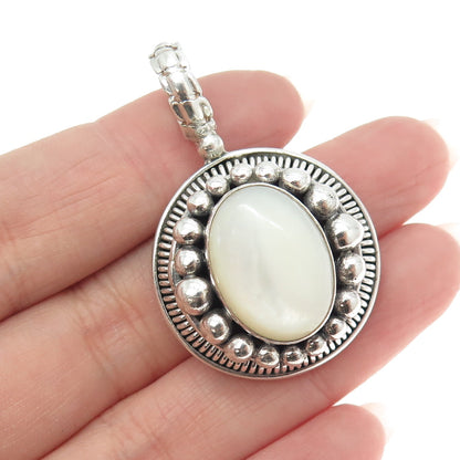 SUARTI BALI 925 Sterling Silver Vintage Real Mother-of-Pearl Beaded Pendant