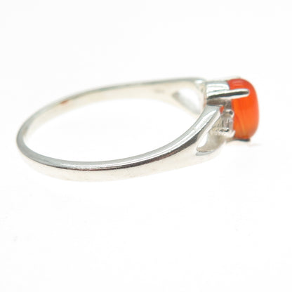 925 Sterling Silver Vintage Real Cabochon Agate & C Z Ring Size 9