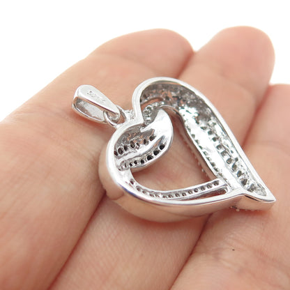 925 Sterling Silver Real Black & White Diamond Heart Charm Pendant