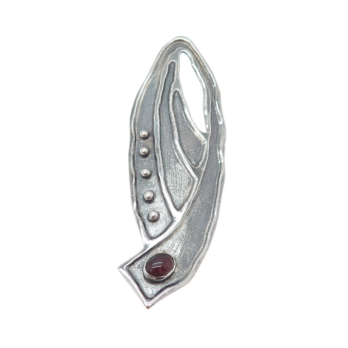 925 Sterling Silver Vintage Real Tourmaline Modernist Floral Oxidized Pin Brooch