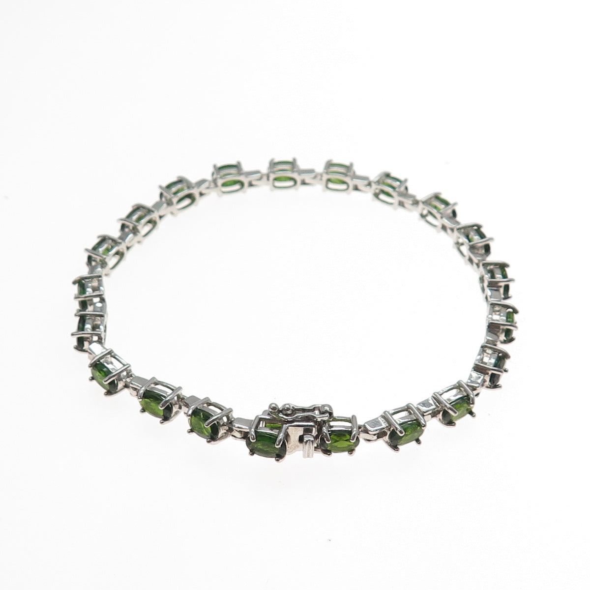 CHUCK CLEMENCY 925 Sterling Silver Real Oval-Cut Peridot Bracelet 8"