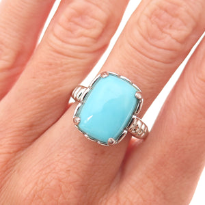 925 Sterling Silver Real Cabochon Tyrone Turquoise Ring Size 8