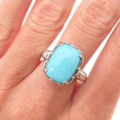 925 Sterling Silver Real Cabochon Tyrone Turquoise Ring Size 8