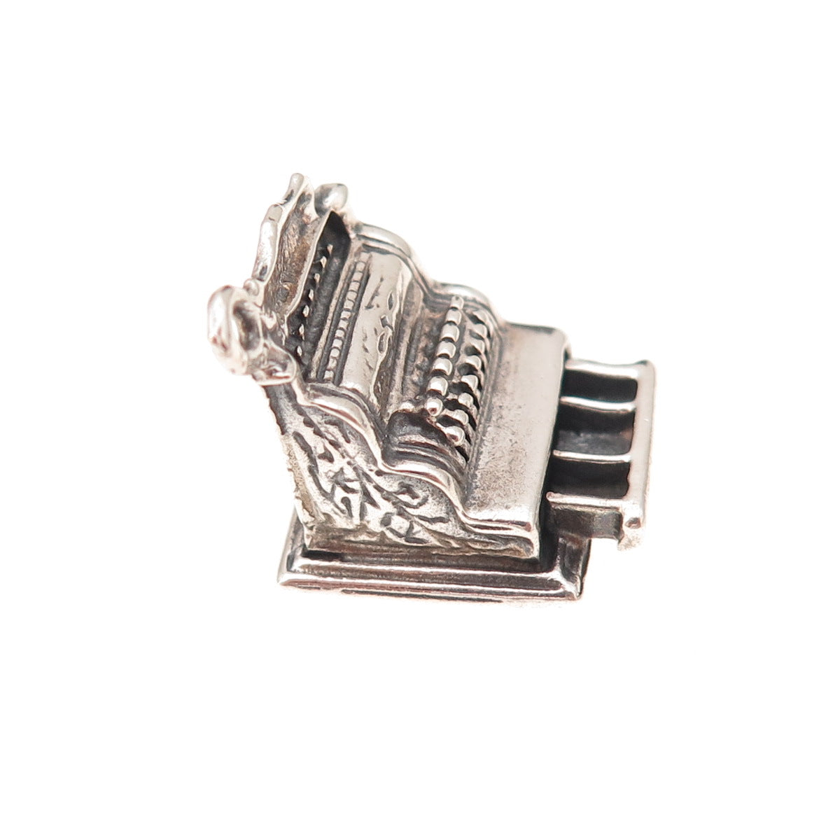 925 Sterling Silver Antique Art Deco Cash Register Oxidized 3D Charm Pendant
