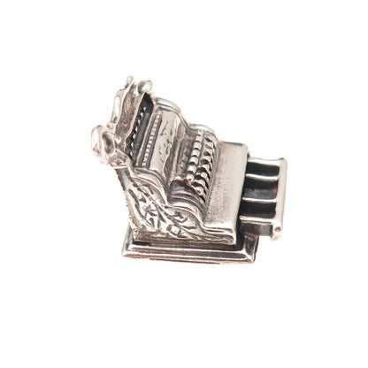 925 Sterling Silver Antique Art Deco Cash Register Oxidized 3D Charm Pendant