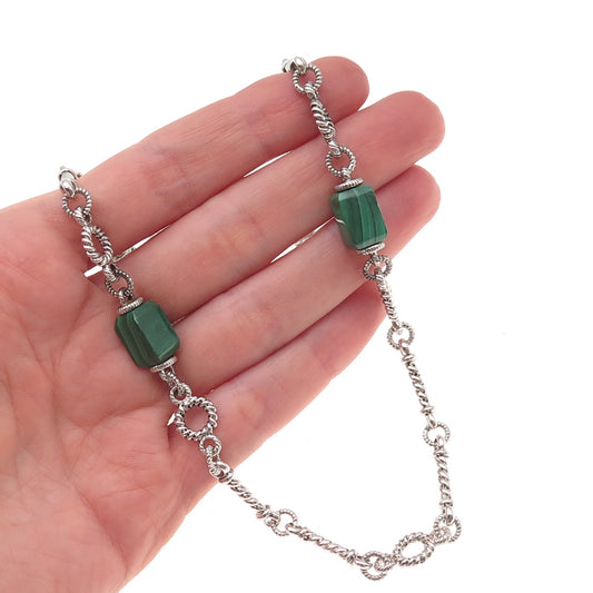Judith Ripka 925 Sterling Silver Real Malachite & Black Onyx Chain Necklace 24"