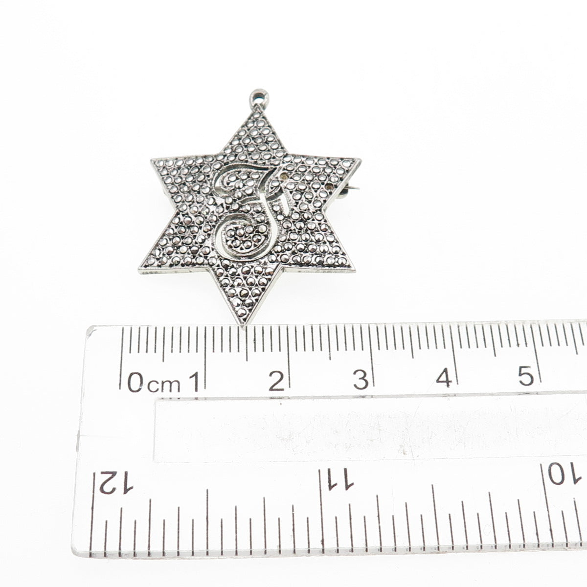 925 Sterling Antique Marcasite Letter F Star of David Pendant (missing 2 stones)
