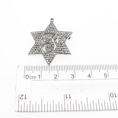925 Sterling Antique Marcasite Letter F Star of David Pendant (missing 2 stones)