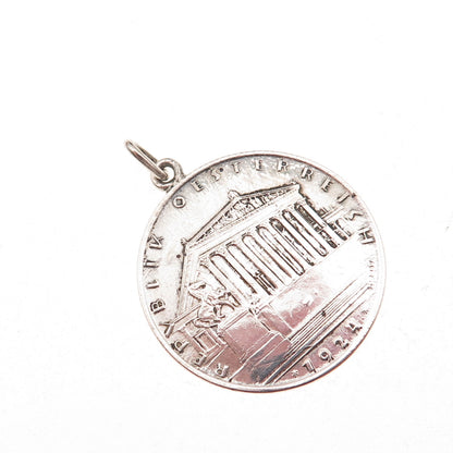 800 Silver Antique 1924 Austrian 1 Schilling Engraved Coin Pendant