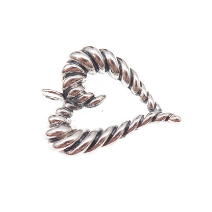 925 Sterling Silver Vintage Modernist Ribbed Heart Oxidized Pendant