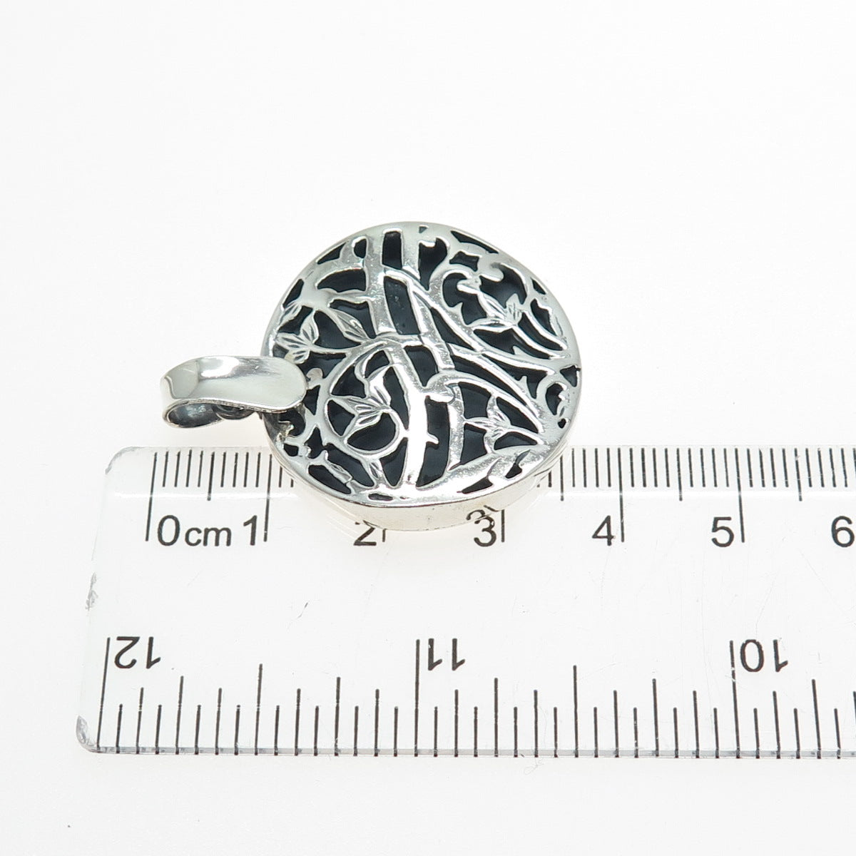 925 Sterling Silver Vintage Modernist Floral Oxidized Charm Pendant