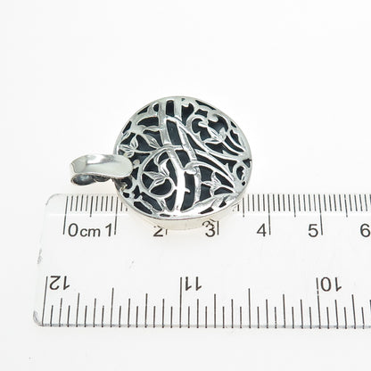 925 Sterling Silver Vintage Modernist Floral Oxidized Charm Pendant