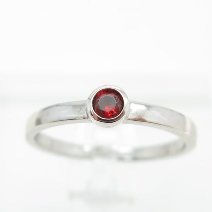 925 Sterling Silver Round-Cut Red C Z Ring Size 9