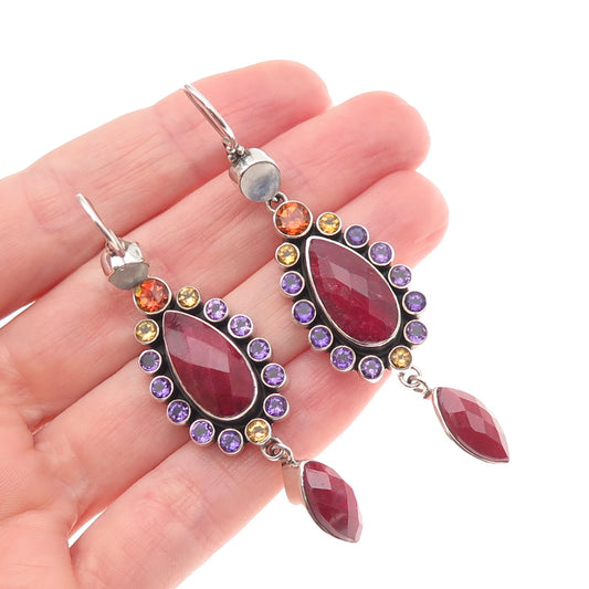 Nicky Butler Sterling Vintage Real Ruby Multi-Color Sapphire Moonstone Earrings
