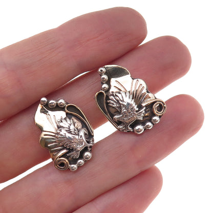 Harry B Yazzie Navajo Old Pawn Sterling 2-Tone Vintage Eagle Clip On Earrings