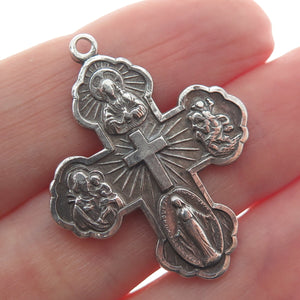 925 Sterling Silver Antique Art Deco 4-Way Cross Emergency Oxidized Pendant