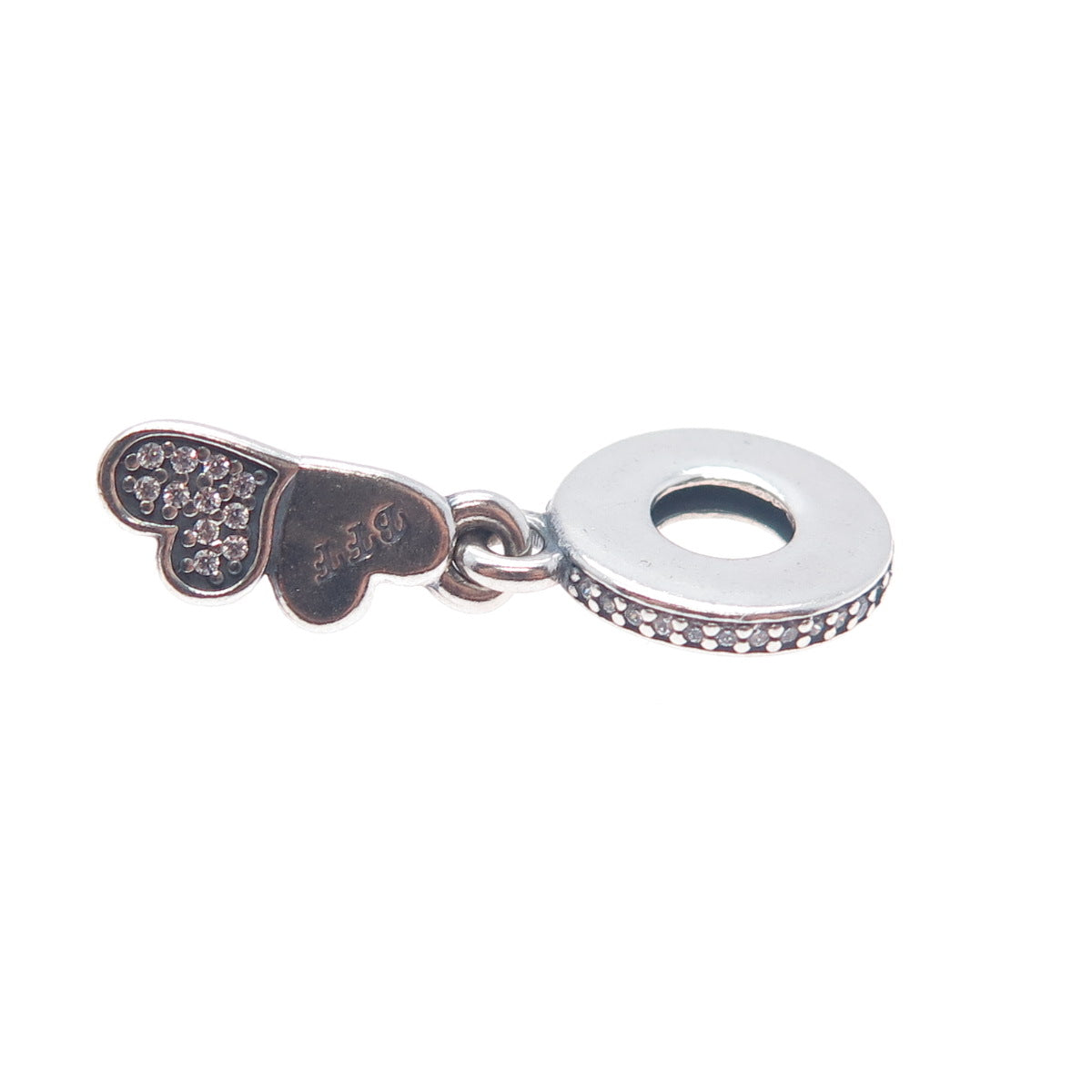 PANDORA 925 Sterling Silver C Z Best Friends Forever Dangle Heart Slide Charm