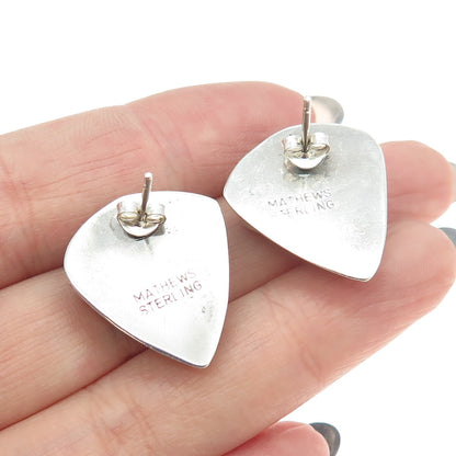 MATHEWS 925 Sterling Silver Vintage Real Rose Quartz Modernist Earrings