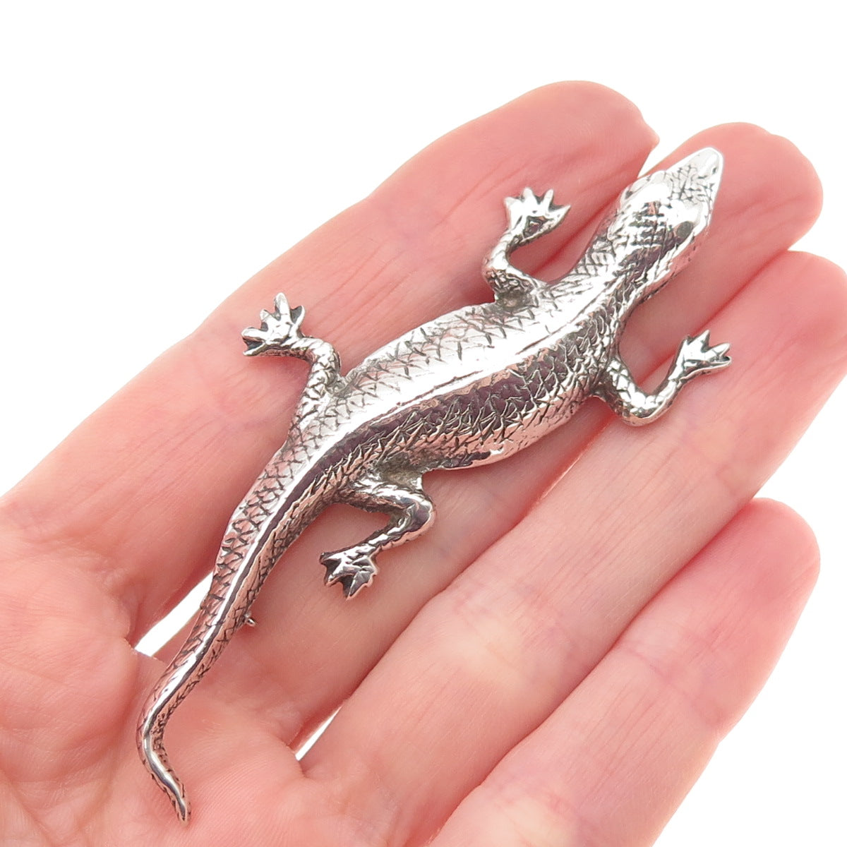 925 Sterling Silver Vintage Lizard Oxidized Pin Brooch