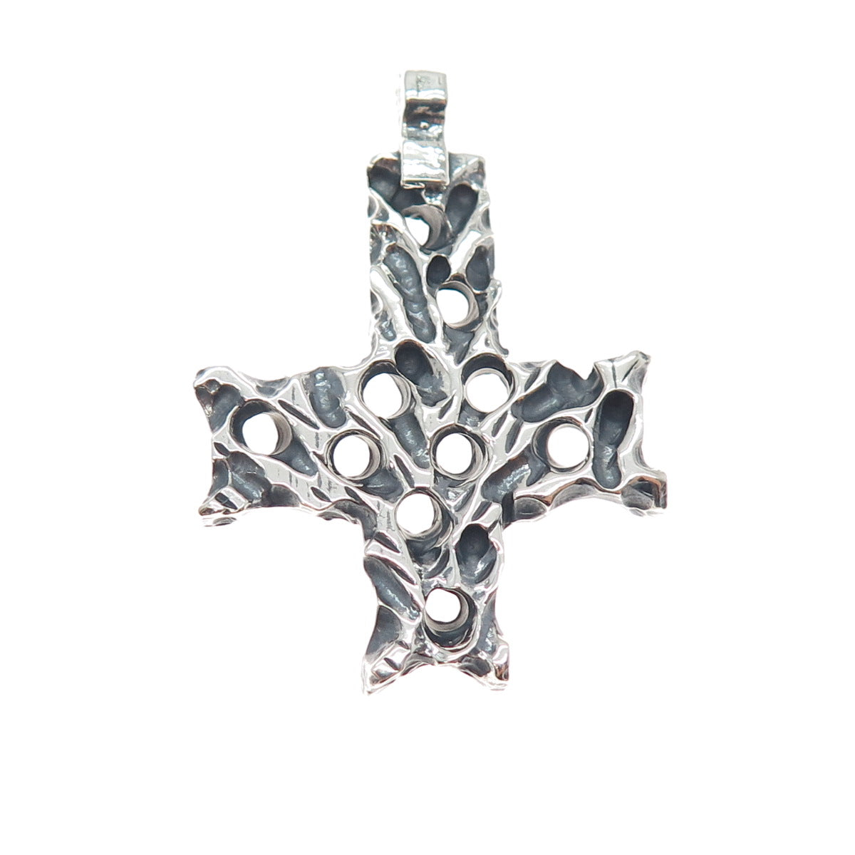 925 Sterling Silver Vintage Modernist Cross Oxidized Charm Pendant