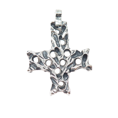 925 Sterling Silver Vintage Modernist Cross Oxidized Charm Pendant