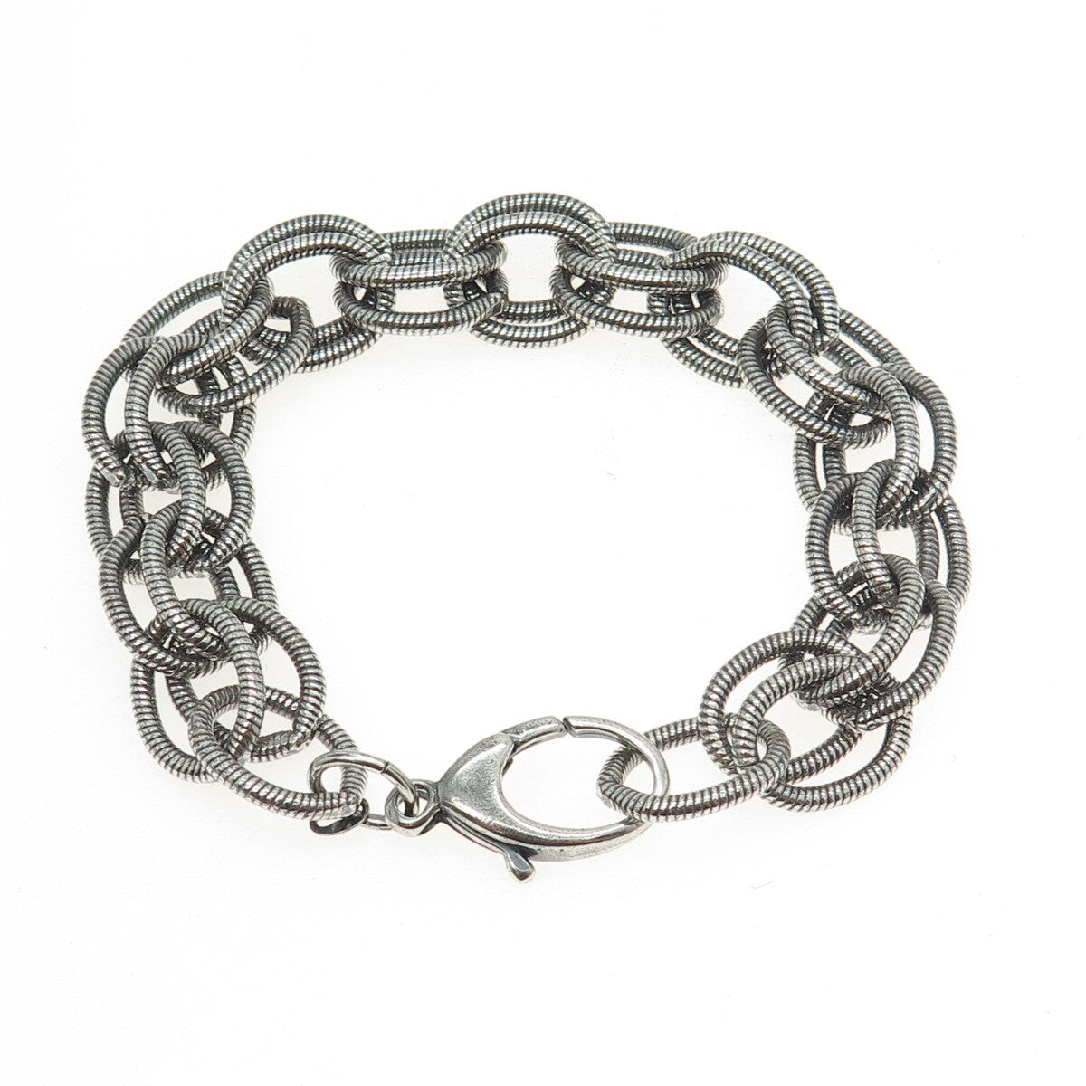 925 Sterling Silver Vintage Double Oval Cable Link Bracelet 7.25"