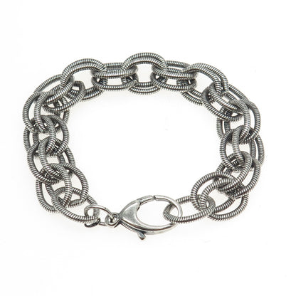 925 Sterling Silver Vintage Double Oval Cable Link Bracelet 7.25"