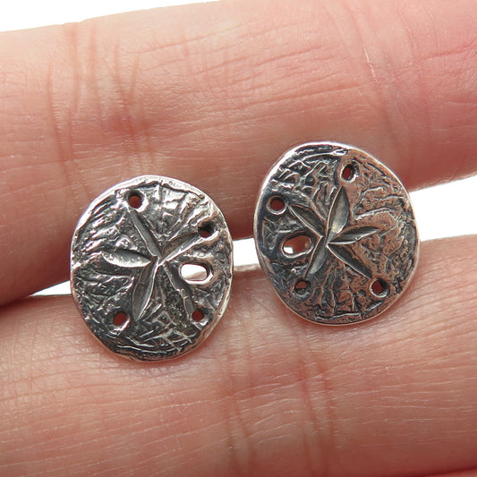 925 Sterling Silver Vintage Sand Dollar Oxidized Stud Earrings