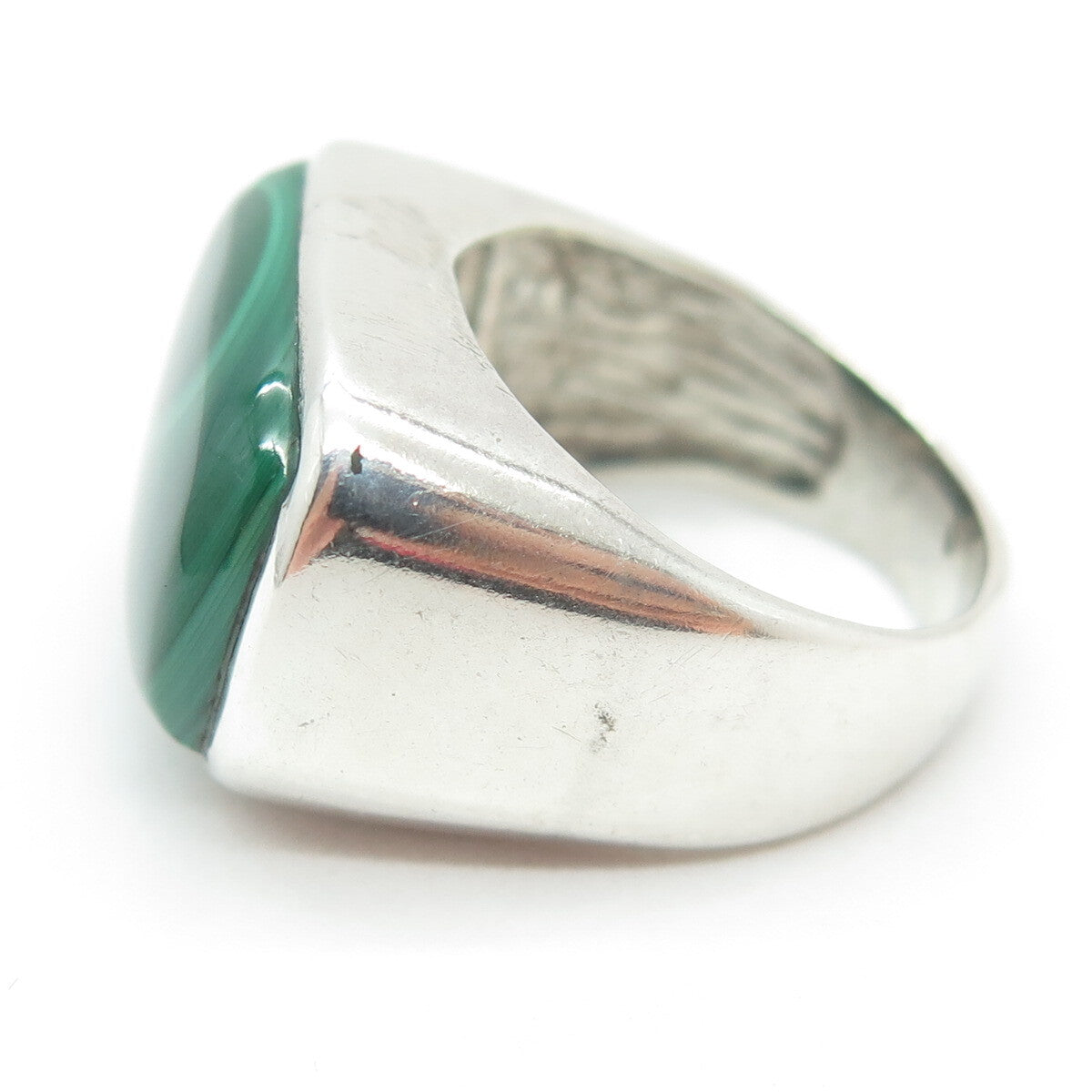 925 Sterling Silver Vintage Real Cabochon Malachite Ring Size 6.75