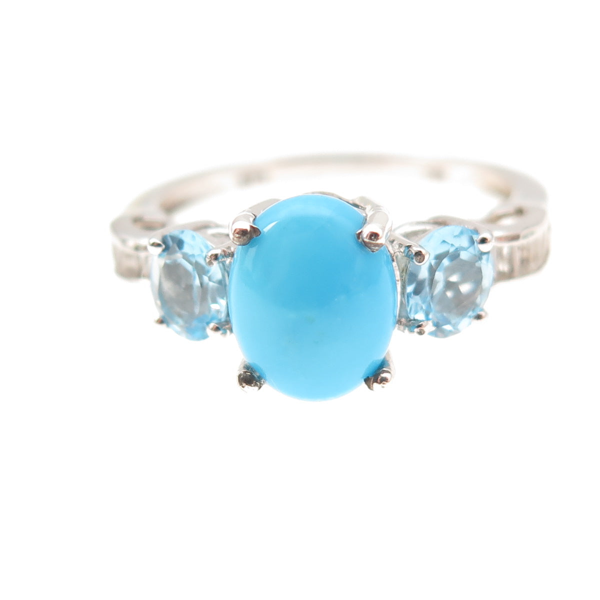 Chuck Clemency Sterling Silver Real Turquoise Blue & White Topaz Ring Size 8.25