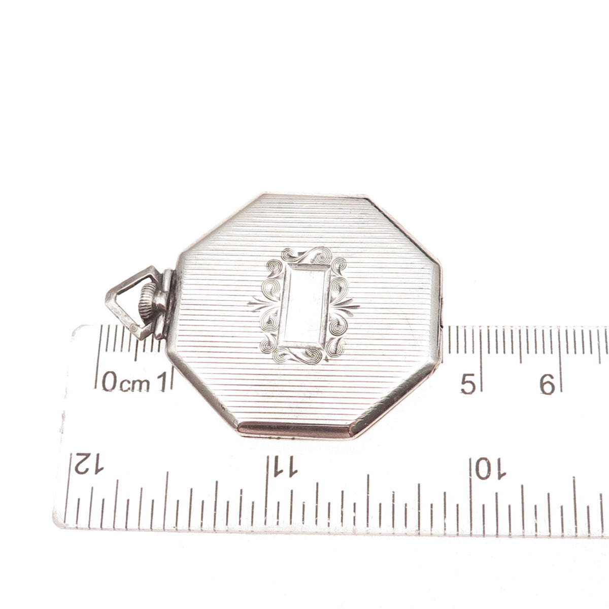 925 Sterling Silver Antique Art Deco Octagon Locket Pendant