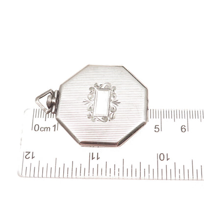 925 Sterling Silver Antique Art Deco Octagon Locket Pendant