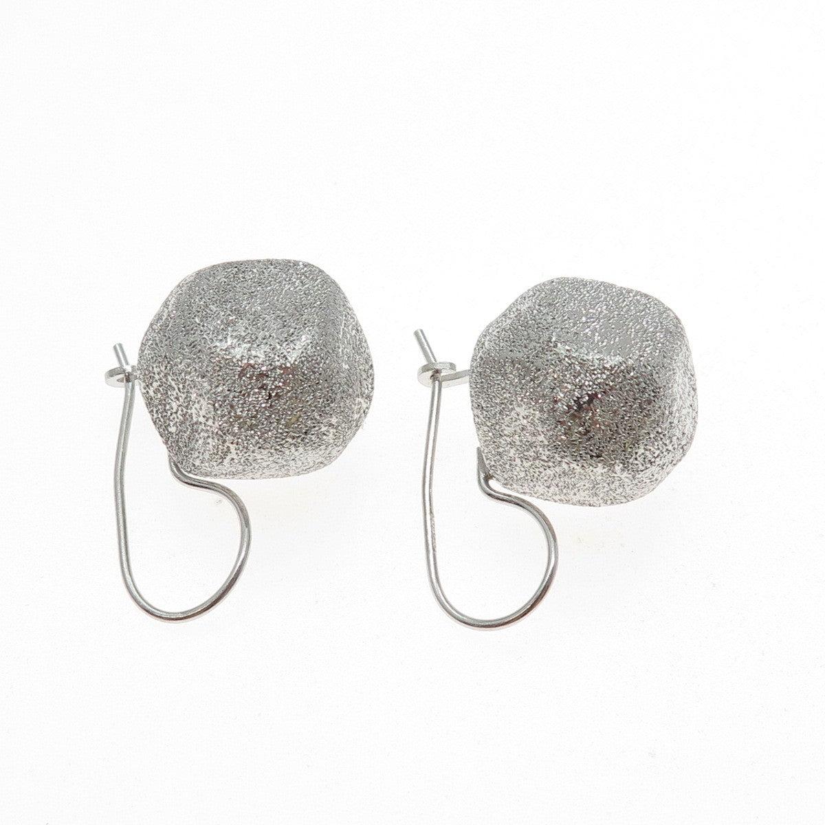 925 Sterling Silver Vintage Italy Modernist Textured Drop Bead Earrings