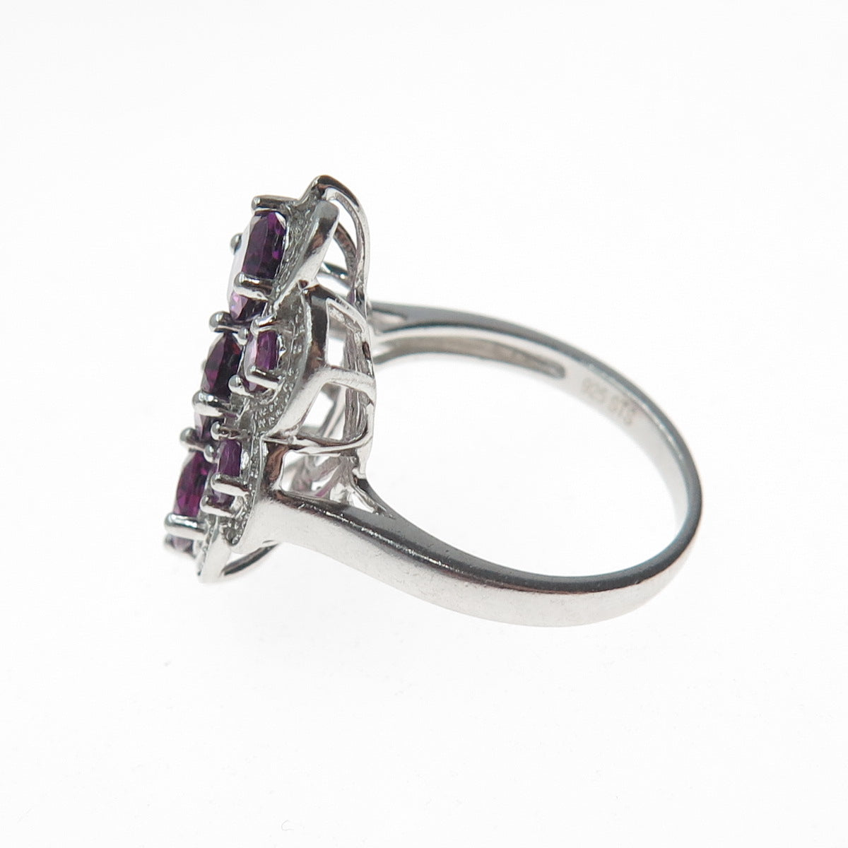 CHUCK CLEMENCY 925 Sterling Silver Real Amethyst & White Topaz Ring Size 7.25