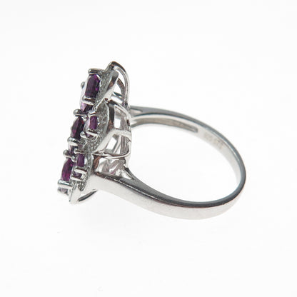 CHUCK CLEMENCY 925 Sterling Silver Real Amethyst & White Topaz Ring Size 7.25
